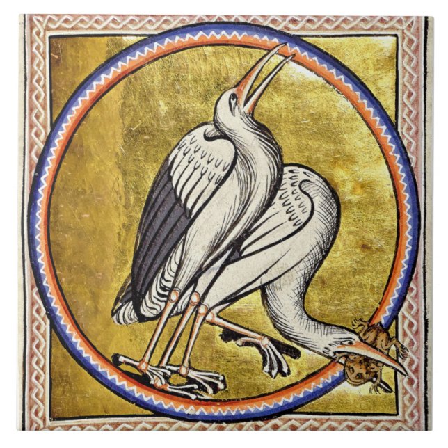 Medieval Aberdeen Bestiary Storks Ceramic Tile Kakelplatta (Framsidan)