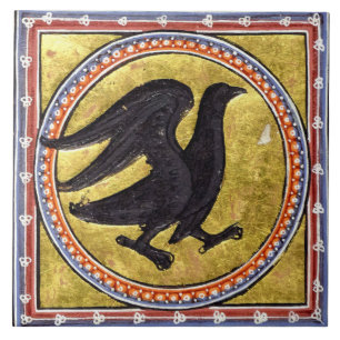 Medieval Aberdeen Bestiary Woodpecker Ceramic Tile Kakelplatta