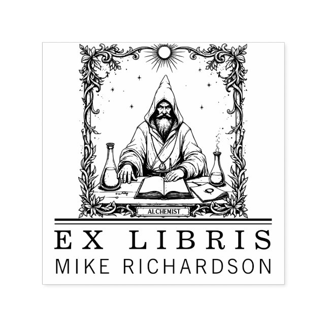 Medieval Alchemist Bookplate Frimärke Självfärgande Stämpel (Design)