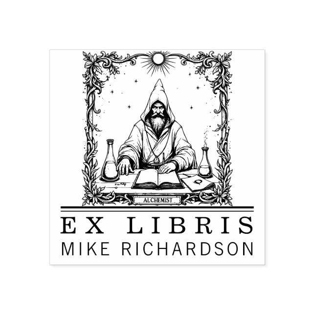 Medieval Alchemist Bookplate Frimärke Stämpel (Tryck)