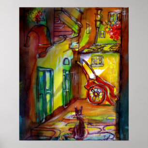 Medieval alley in night i Florence Poster