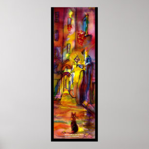 Medieval alley in night i Florence Poster