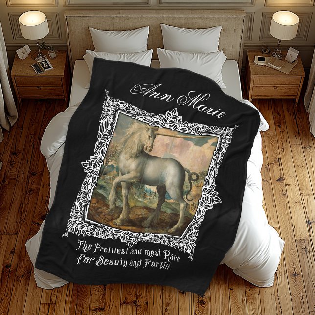 Medieval Art Unicorn Baroque Black Gothic Fleecefilt (Skapare uppladdad)