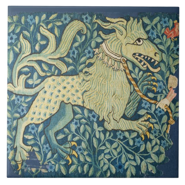 MEDIEVAL BESTIÄR Lejon SOM Beast i blått Kakelplatta (Framsidan)