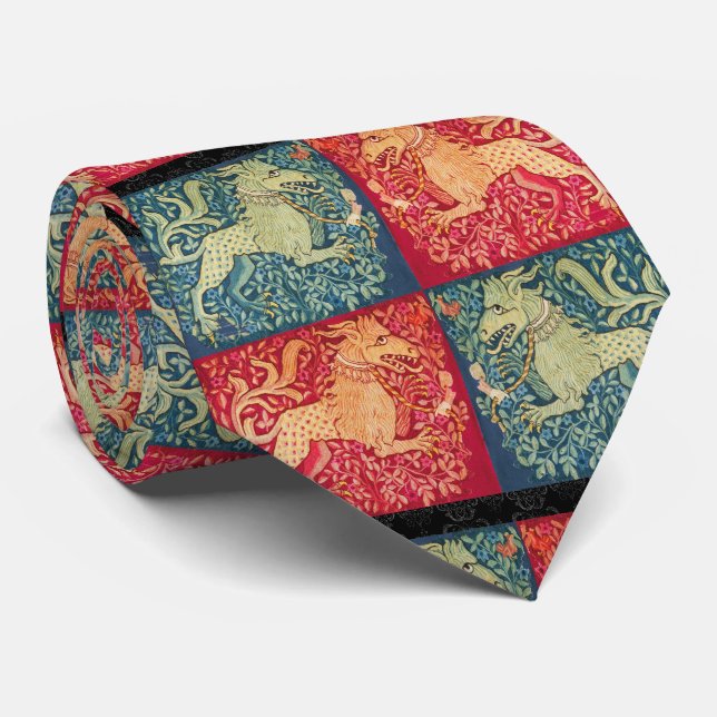 MEDIEVAL BESTIÄR Lejon SOM Beast i Röd blått Slips (Rullad)