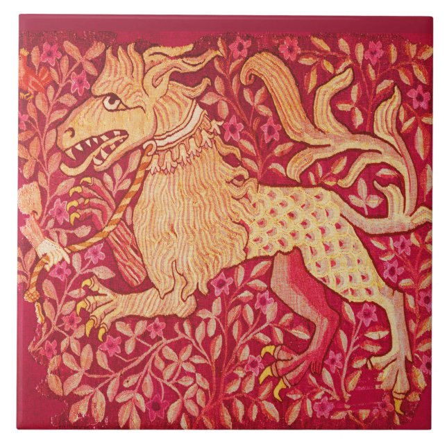MEDIEVAL BESTIÄR Lejon SOM Beast i rött Kakelplatta (Framsidan)