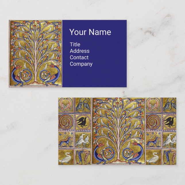 MEDIEVAL BESTIARY,BIRDS ON LIVETS TRÄD,DRAGON VISITKORT (Fram/baksida)