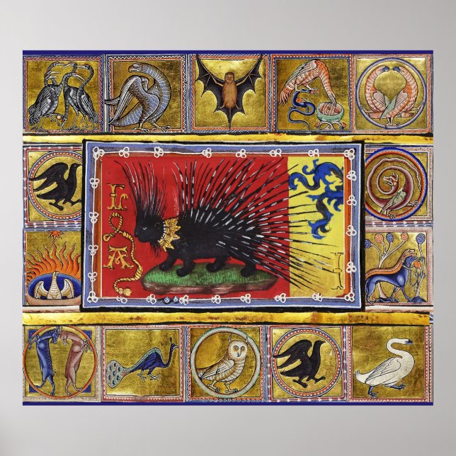 MEDIEVAL BESTIARY,BLACK HEDGEHOG KING and ANIMALS  Poster (Framsidan)