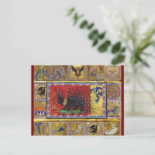 MEDIEVAL BESTIARY,BLACK HEDGEHOG KING and ANIMALS  Vykort (Stående Fram)