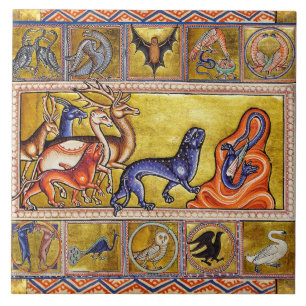 MEDIEVAL BESTIARY,DEERS,GOAT,CAMEL PANTHER,DRAGON KAKELPLATTA