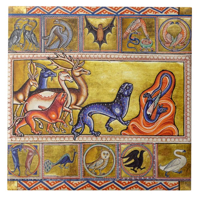 MEDIEVAL BESTIARY,DEERS,GOAT,CAMEL PANTHER,DRAGON KAKELPLATTA (Framsidan)