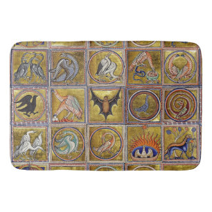 MEDIEVAL BESTIARY, FANTASTIC ANIMALS,GULD RED BLUE BADRUMSMATTA