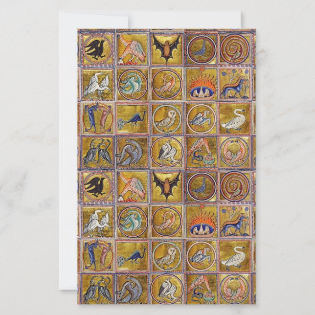 MEDIEVAL BESTIARY, FANTASTIC ANIMALS,GULD RED BLUE BREVPAPPER (Framsida)