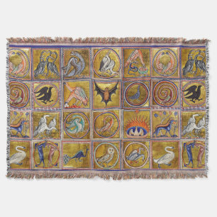 MEDIEVAL BESTIARY, FANTASTIC ANIMALS,GULD RED BLUE FILT