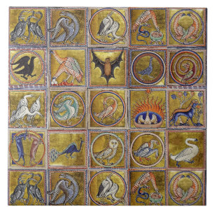 MEDIEVAL BESTIARY, FANTASTIC ANIMALS,GULD RED BLUE KAKELPLATTA