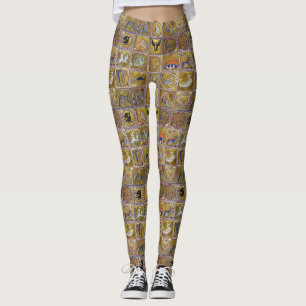 MEDIEVAL BESTIARY, FANTASTIC ANIMALS,GULD RED BLUE LEGGINGS