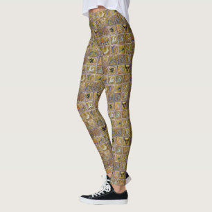 MEDIEVAL BESTIARY, FANTASTIC ANIMALS,GULD RED BLUE LEGGINGS