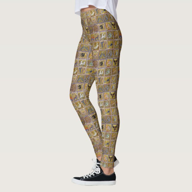 MEDIEVAL BESTIARY, FANTASTIC ANIMALS,GULD RED BLUE LEGGINGS (Vänster)