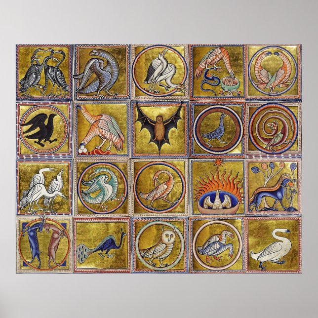 MEDIEVAL BESTIARY, FANTASTIC ANIMALS,GULD RED BLUE POSTER (Framsidan)