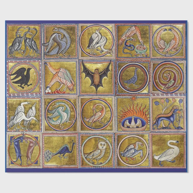 MEDIEVAL BESTIARY, FANTASTIC ANIMALS,GULD RED BLUE PRESENTPAPPER (Platt)