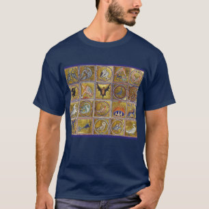 MEDIEVAL BESTIARY, FANTASTIC ANIMALS,GULD RED BLUE T SHIRT