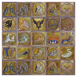 MEDIEVAL BESTIARY, FANTASTIC ANIMALS,GULD RED BLUE TYG