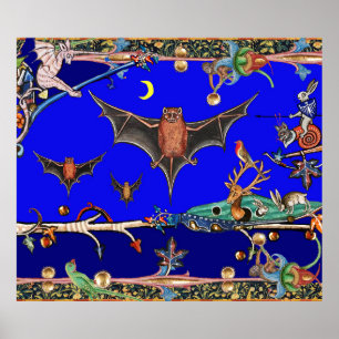 MEDIEVAL BESTIARY,FLYING FLADDERMÖSS FOREST ANIMAL POSTER