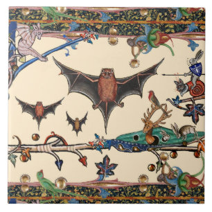 MEDIEVAL BESTIARY,FLYY FLADDERMÖSS FOREST ANIMALS KAKELPLATTA