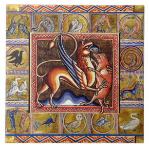 MEDIEVAL BESTIARY, GRIFFIN AND VILD BOAR,DJUR KAKELPLATTA
