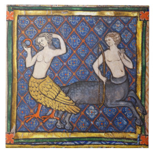 MEDIEVAL BESTIARY, HARPY AND CENTAUR Mytogical Kakelplatta