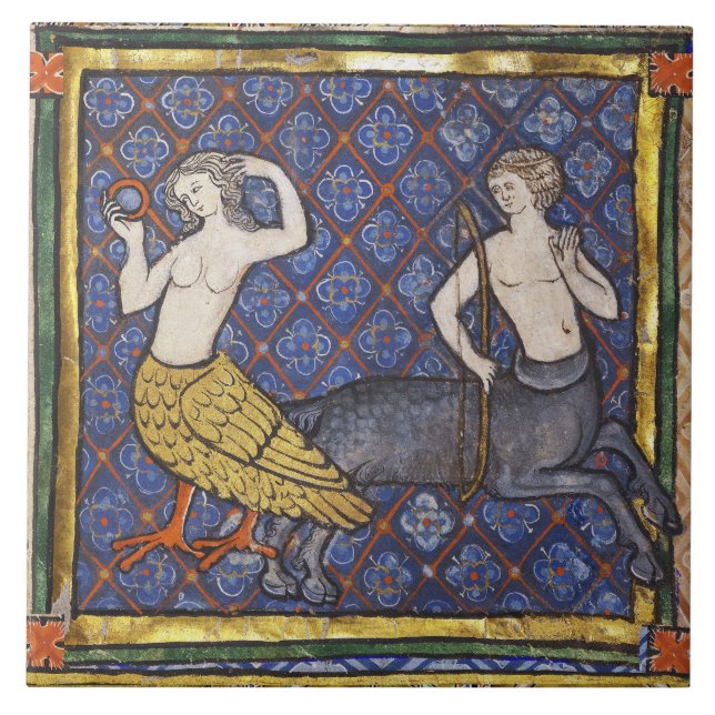 MEDIEVAL BESTIARY, HARPY AND CENTAUR Mytogical Kakelplatta (Framsidan)