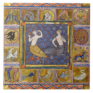 MEDIEVAL BESTIARY, HARPY AND CENTAUR,SKOGSDJUR KAKELPLATTA