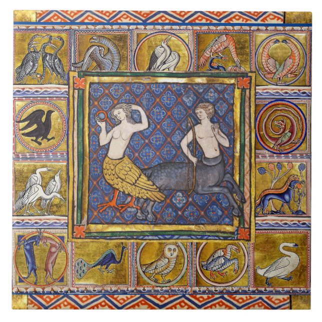MEDIEVAL BESTIARY, HARPY AND CENTAUR,SKOGSDJUR KAKELPLATTA (Framsidan)