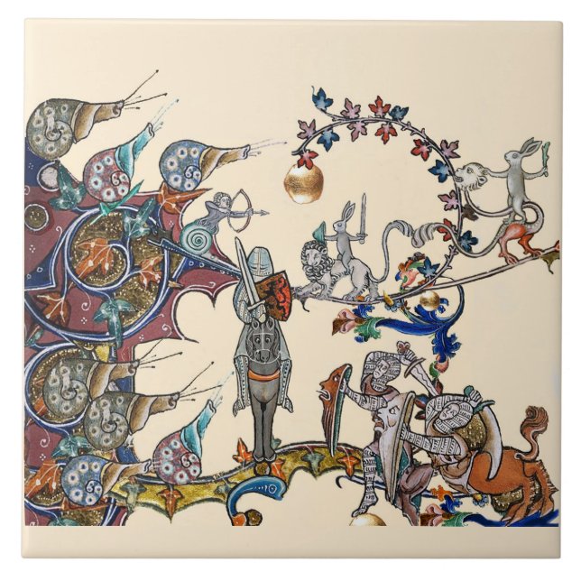 MEDIEVAL BESTIARY KRIG, KNIGHTS,GIANT SNIGEL Cream Kakelplatta (Framsidan)