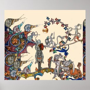 MEDIEVAL BESTIARY KRIG, KNIGHTS,GIANT SNIGEL Cream Poster