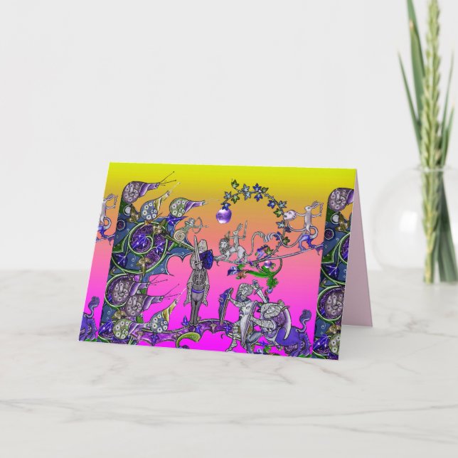 MEDIEVAL BESTIARY KRIG, KNIGHTS,GIANT SNIGEL Rosa Helgkort (Framsida)