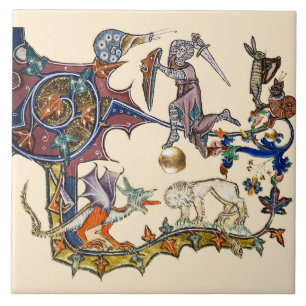 MEDIEVAL BESTIARY KRIG Snigel vs Knight ,Dragon.Le Kakelplatta