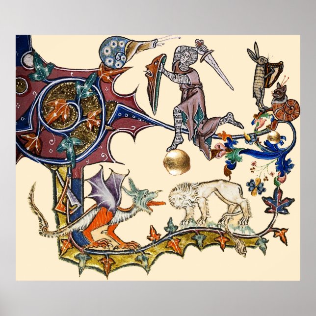 MEDIEVAL BESTIARY KRIG Snigel vs Knight ,Dragon.Le Poster (Framsidan)