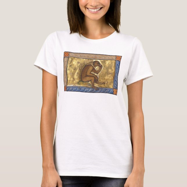 Medieval Bestiary Monkey c. 1270 T Shirt (Framsida)