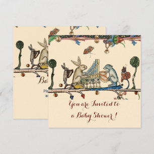MEDIEVAL BESTIARY MUSIC Rabbit and Hund Baby Showe Inbjudningar