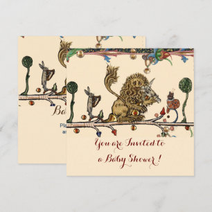 MEDIEVAL BESTIARY MUSIC Violinist Lejon Baby Showe Inbjudningar