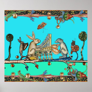 MEDIEVAL BESTIARY SKAPAR MUSIC,Rabbit,Hund,Blue Poster