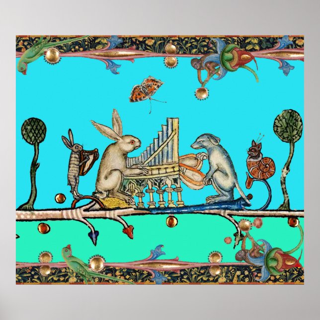 MEDIEVAL BESTIARY SKAPAR MUSIC,Rabbit,Hund,Blue Poster (Framsidan)