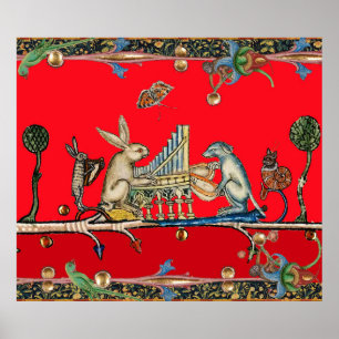 MEDIEVAL BESTIARY SKAPAR MUSIC,Rabbit,Hund,Red Poster