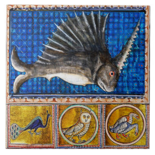 MEDIEVAL BESTIARY,UNICORN FISH,FANTASTISKA DJUR KAKELPLATTA