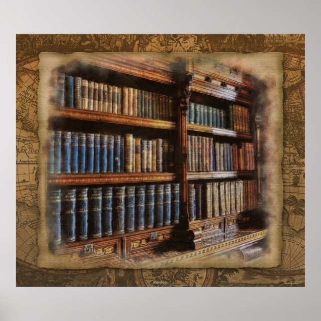 Medieval Bibliotek och Bokar av antikvitetskontrak Poster (Framsidan)