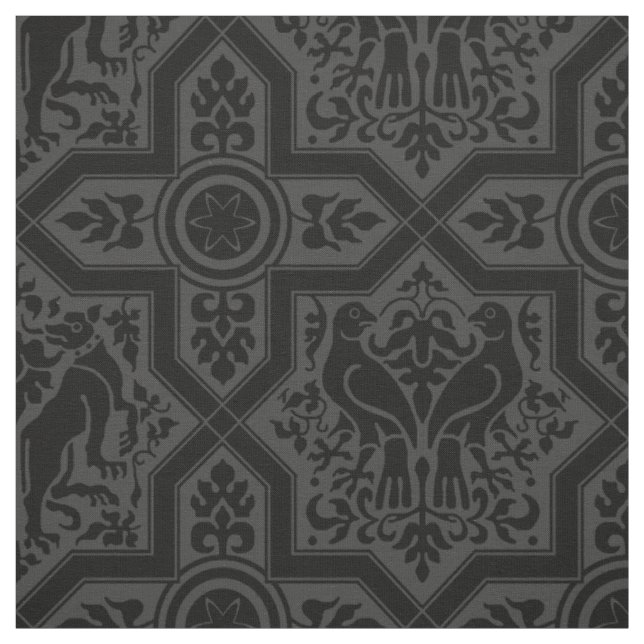 Medieval Birds and Hounds Interlace, Black Tyg (Provkarta)
