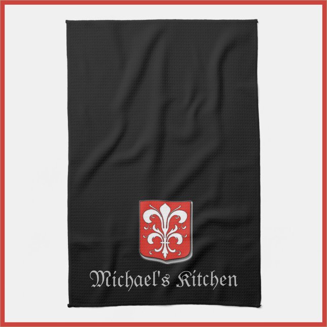 Medieval Black och Red Knight Shield Kökshandduk (Bookmark my store! https://www.zazzle.com/store/capricepetit)