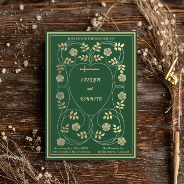 Medieval Blommigt Hearts och Sword Bröllop Inbjudningar (Skapare uppladdad)