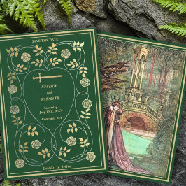 Medieval Blommigt Hearts och Sword Bröllop Spara Datumet